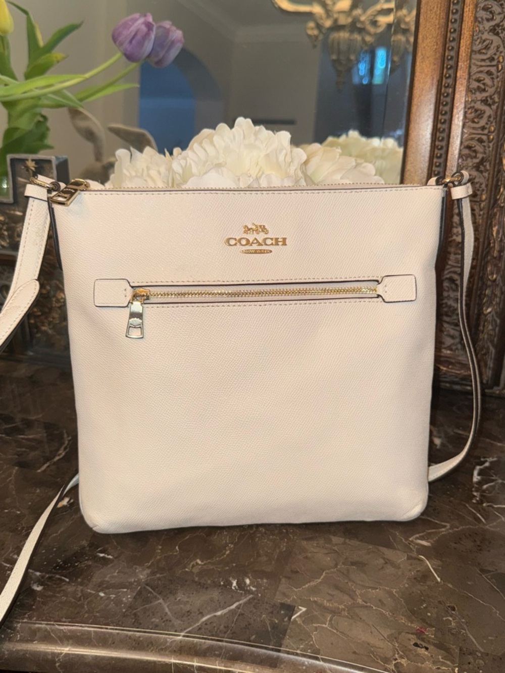Coach C1556 Crossgrain Leather Rowan File Bag Crossbody Handbag Chalk Off White